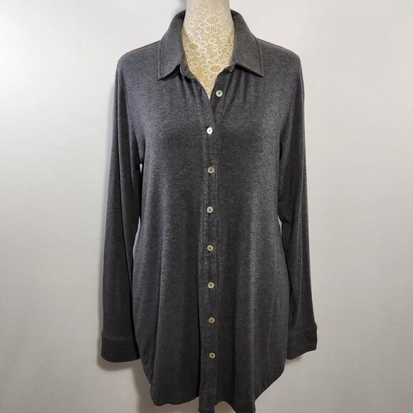 Soft Surroundings Size M Button Up Tunic Shirt Jersey Knit Cool Breeze Gray - Picture 1 of 15